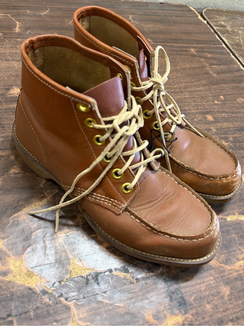 Men's Brown Leather Moc Toe Work Boots - Classic Lace-Up